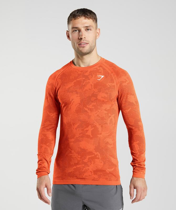 Gymshark Geo Seamless Long Sleeve T-Shirt T-Shirts Rood | 94HFAJPTN