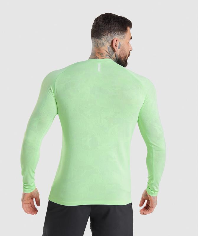 Gymshark Geo Seamless Long Sleeve T-Shirt T-Shirts Bali Green/White | 21VAJSMTK