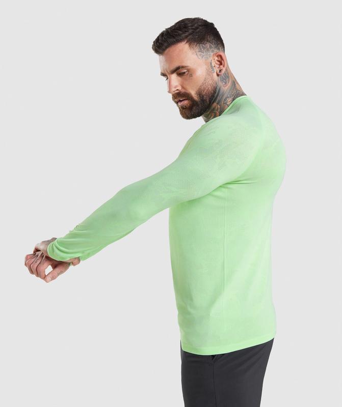 Gymshark Geo Seamless Long Sleeve T-Shirt T-Shirts Bali Green/White | 21VAJSMTK