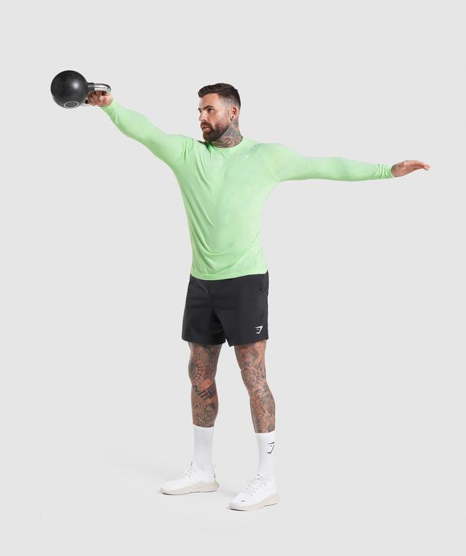 Gymshark Geo Seamless Long Sleeve T-Shirt T-Shirts Bali Green/White | 21VAJSMTK