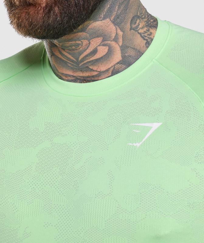 Gymshark Geo Seamless Long Sleeve T-Shirt T-Shirts Bali Green/White | 21VAJSMTK