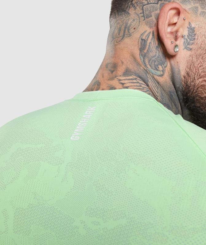 Gymshark Geo Seamless Long Sleeve T-Shirt T-Shirts Bali Green/White | 21VAJSMTK