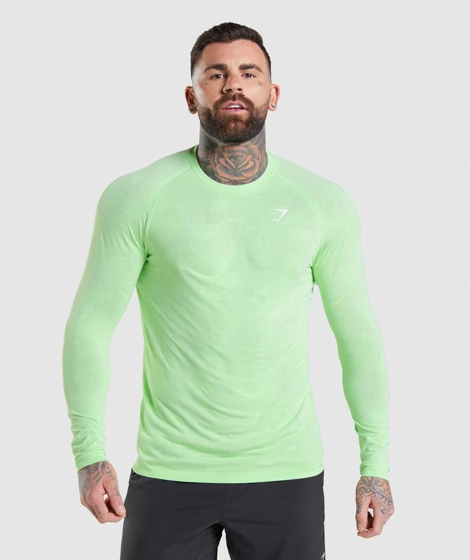 Gymshark Geo Seamless Long Sleeve T-Shirt T-Shirts Bali Green/White | 21VAJSMTK