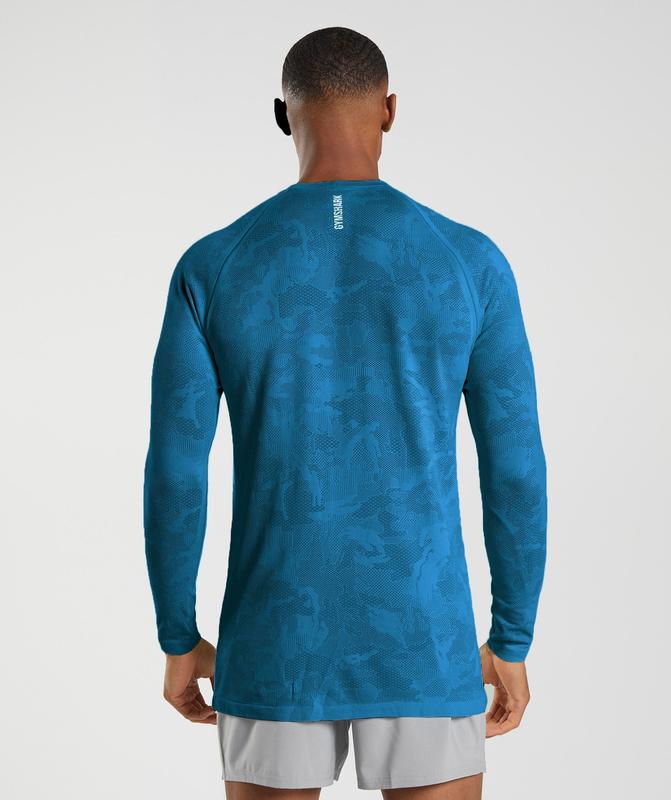 Gymshark Geo Seamless Long Sleeve T-Shirt Long Sleeve Top Blauw | 65PRZFGYL