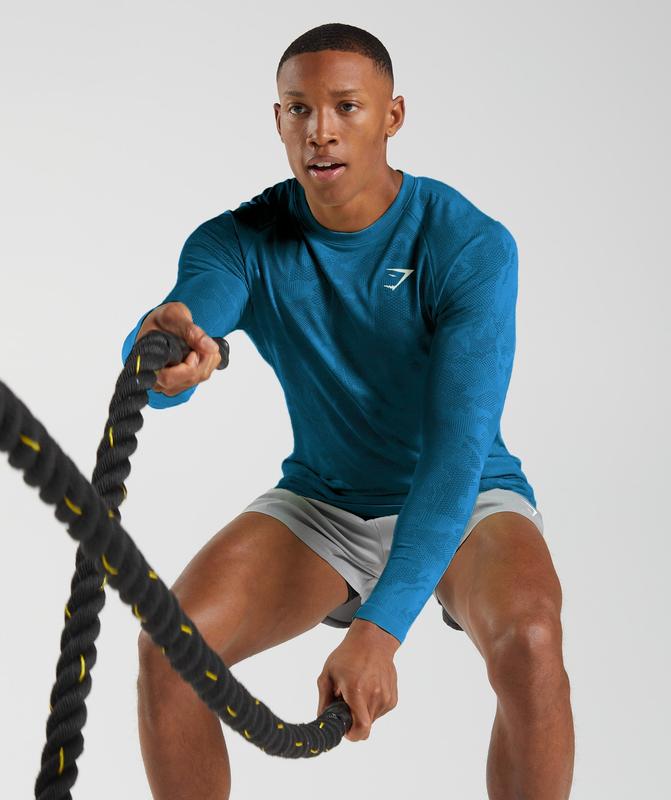 Gymshark Geo Seamless Long Sleeve T-Shirt Long Sleeve Top Blauw | 65PRZFGYL