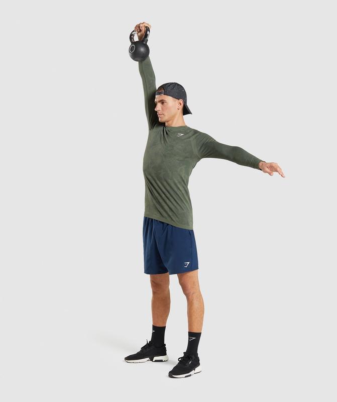 Gymshark Geo Seamless Long Sleeve T-Shirt T-Shirts Core Olive/Black | 64PUQYBKT