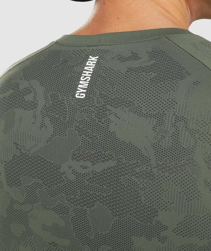 Gymshark Geo Seamless Long Sleeve T-Shirt T-Shirts Core Olive/Black | 64PUQYBKT