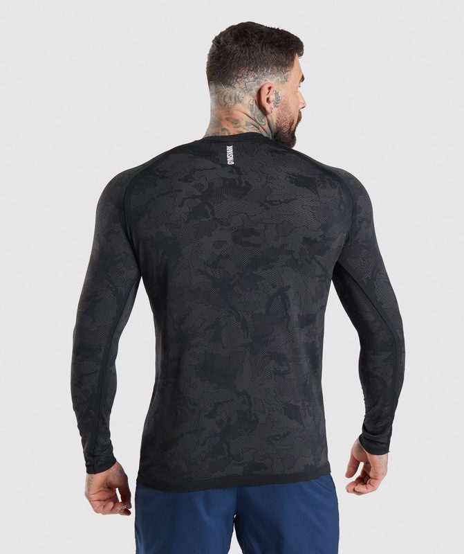 Gymshark Geo Seamless Long Sleeve T-Shirt T-Shirts Grijs | 86FRDUBWV