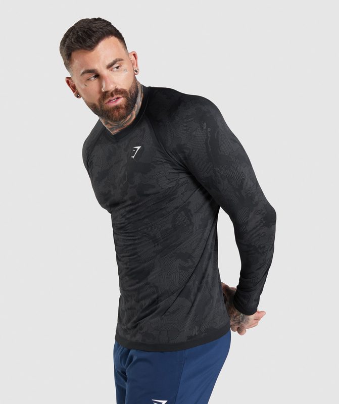 Gymshark Geo Seamless Long Sleeve T-Shirt T-Shirts Grijs | 86FRDUBWV