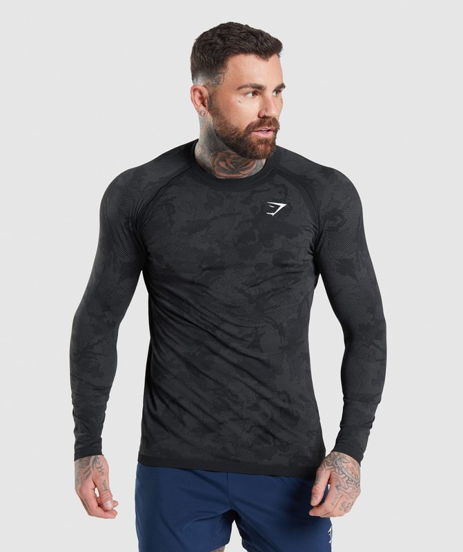 Gymshark Geo Seamless Long Sleeve T-Shirt T-Shirts Grijs | 86FRDUBWV