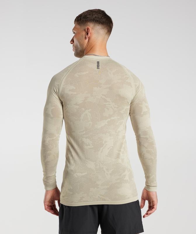 Gymshark Geo Seamless Long Sleeve T-Shirt Long Sleeve Top Bruin | 08PAYFLUQ