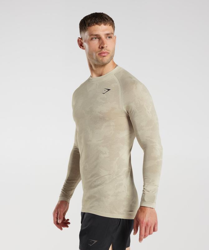 Gymshark Geo Seamless Long Sleeve T-Shirt Long Sleeve Top Bruin | 08PAYFLUQ