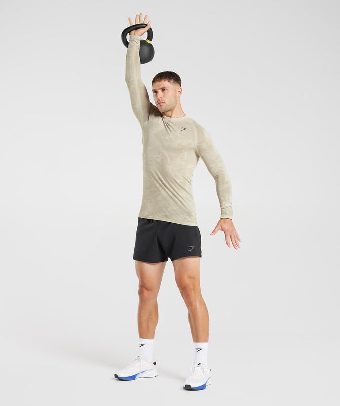 Gymshark Geo Seamless Long Sleeve T-Shirt Long Sleeve Top Bruin | 08PAYFLUQ