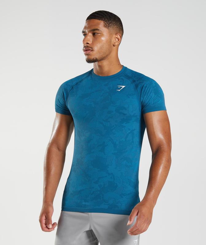 Gymshark Geo Seamless T-Shirt Sleeveless Top Blauw | 95TSPYACZ