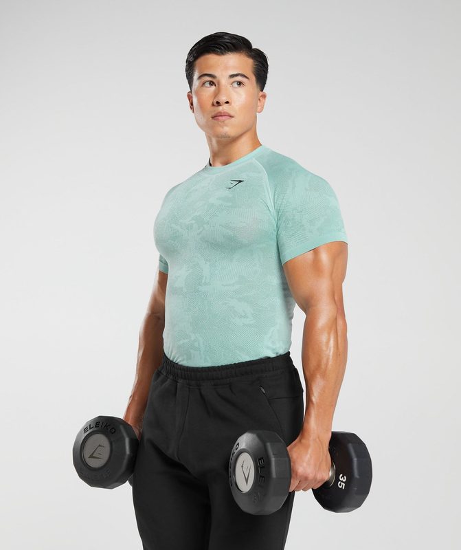 Gymshark Geo Seamless T-Shirt T-Shirts Blauw | 15LNZIMSE