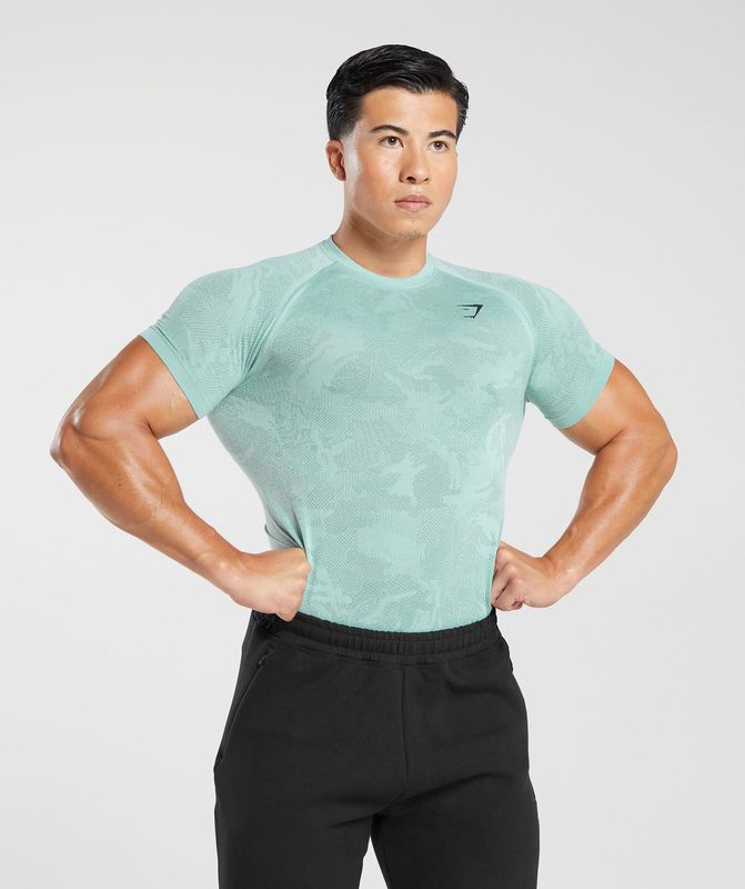 Gymshark Geo Seamless T-Shirt T-Shirts Blauw | 15LNZIMSE