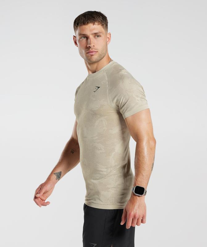 Gymshark Geo Seamless T-Shirt T-Shirts Bruin | 78KRCHEPW