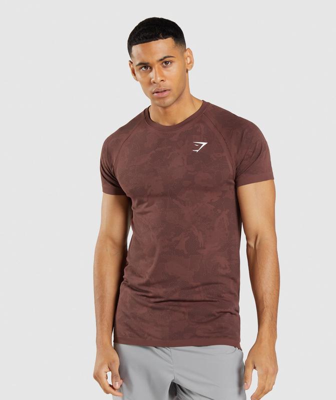 Gymshark Geo Seamless T-Shirt T-Shirts Cherry Brown/Black | 36PSXKRIW