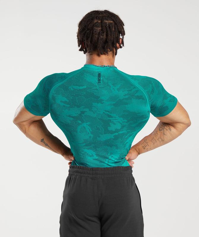 Gymshark Geo Seamless T-Shirt T-Shirts Seafoam Blue/Darkest Teal | 91PMLYUCV