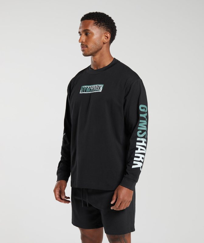 Gymshark Global Graphic Long Sleeve T-Shirt Long Sleeve Top Zwart | 72UZYPTAB