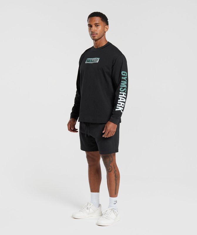 Gymshark Global Graphic Long Sleeve T-Shirt Long Sleeve Top Zwart | 72UZYPTAB