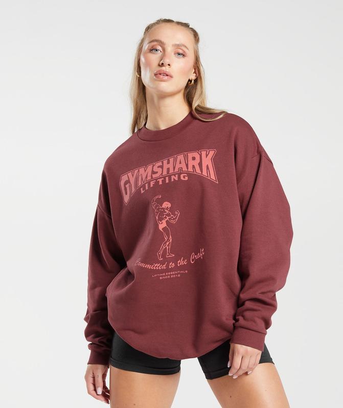 Gymshark Ironworks Oversized Sweatshirt Pullovers Rood | 86IFBWAET