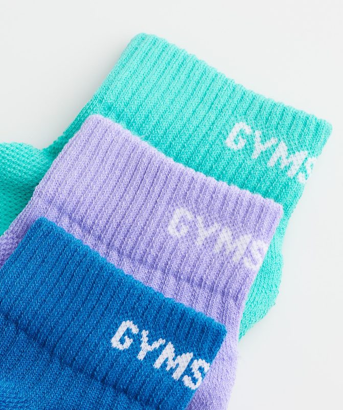 Gymshark Jacquard Quarter Socks 3Pk Sokken Blauw | 98GTDHPOZ