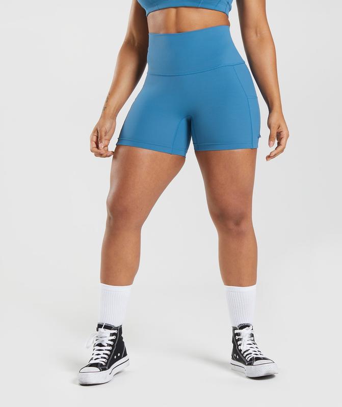 Gymshark Legacy Ruched Tight Shorts Korte Broek Blauw | 03KYMGTQX