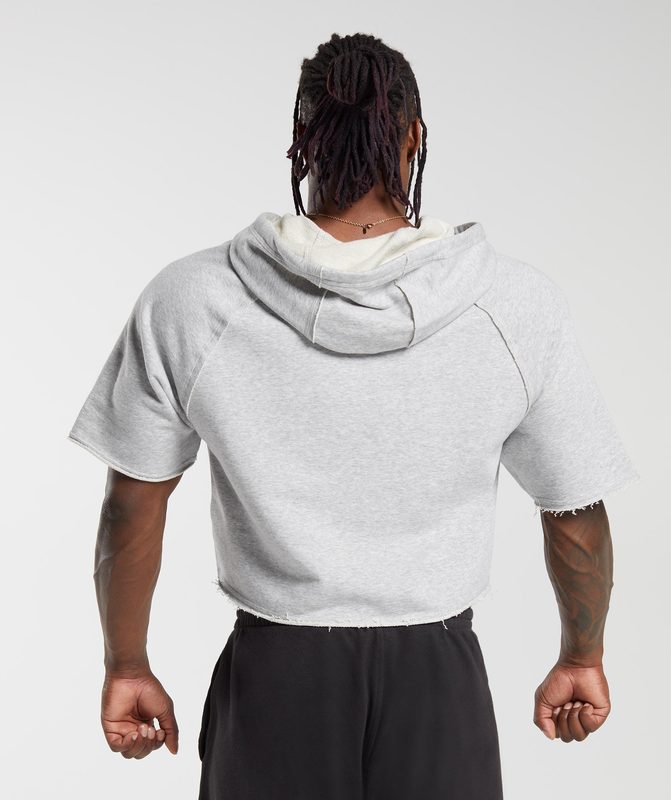 Gymshark Legacy Short Sleeve Crop Hoodie Hoodies Lichtgrijs | 23KNWAYJC