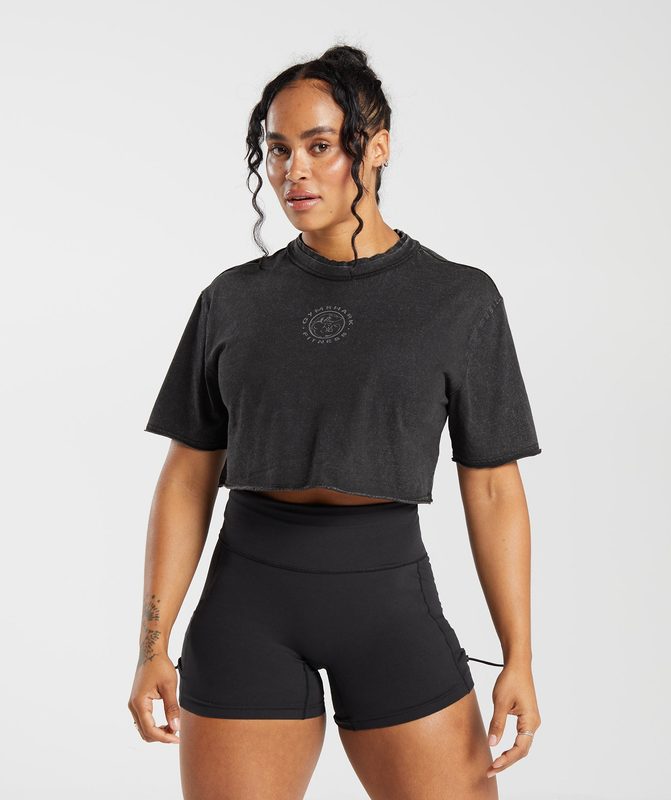 Gymshark Legacy Washed Crop Top Crop Tops Lichtturkoois | 74ULDKREO