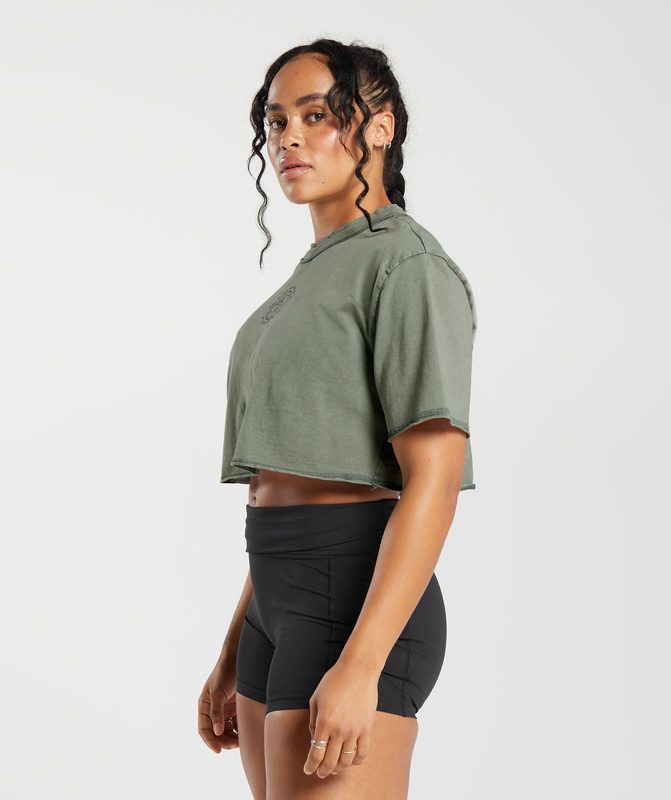 Gymshark Legacy Washed Crop Top Crop Tops Lichtturkoois | 25TFCMYRA