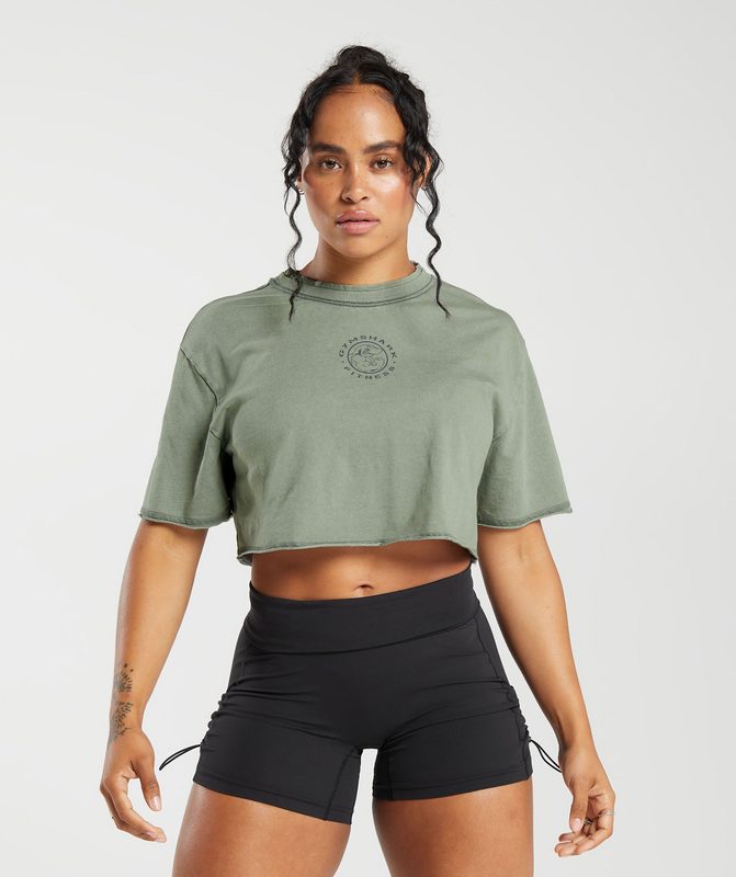 Gymshark Legacy Washed Crop Top Crop Tops Lichtturkoois | 25TFCMYRA