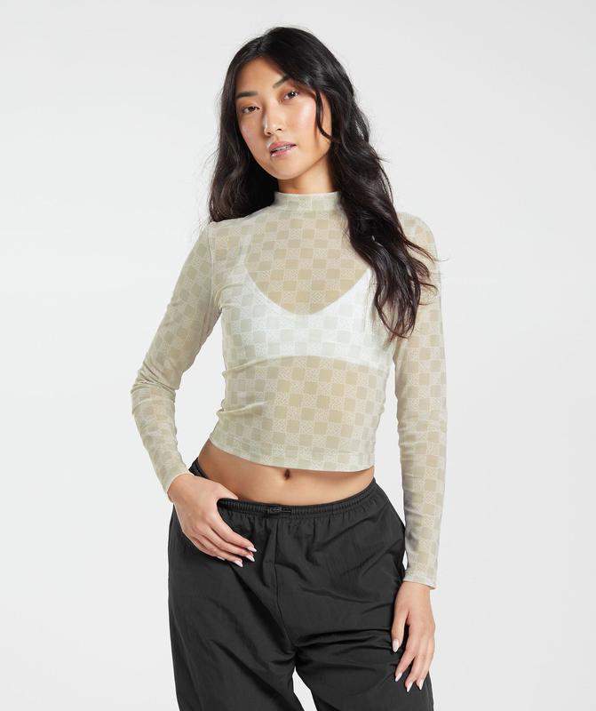 Gymshark Monogram Mesh Long Sleeve Top Long Sleeve Top Wit | 64KHWYVEZ