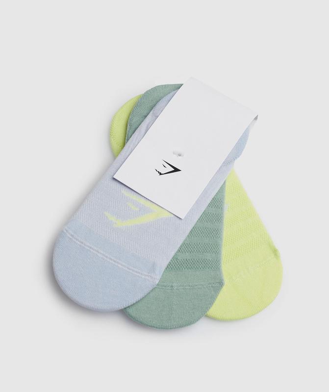 Gymshark No Show Socks 3pk Sokken Grey/Green/Green | 81ELDWRBN