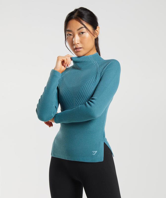 Gymshark Pause Knitwear Long Sleeve Top Long Sleeve Top Blauw | 30AMZEINT