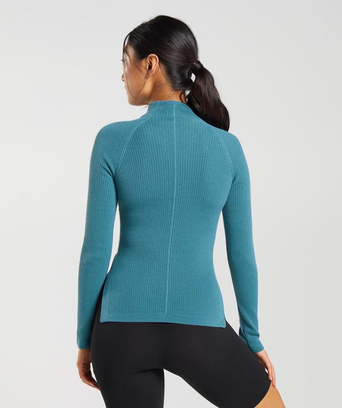 Gymshark Pause Knitwear Long Sleeve Top Long Sleeve Top Blauw | 30AMZEINT