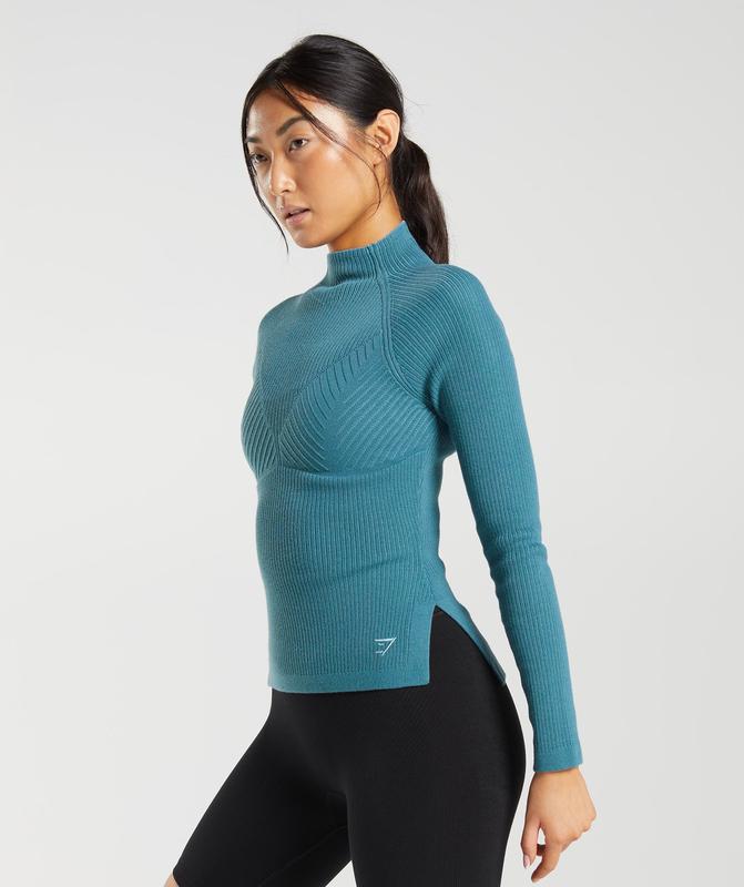 Gymshark Pause Knitwear Long Sleeve Top Long Sleeve Top Blauw | 30AMZEINT