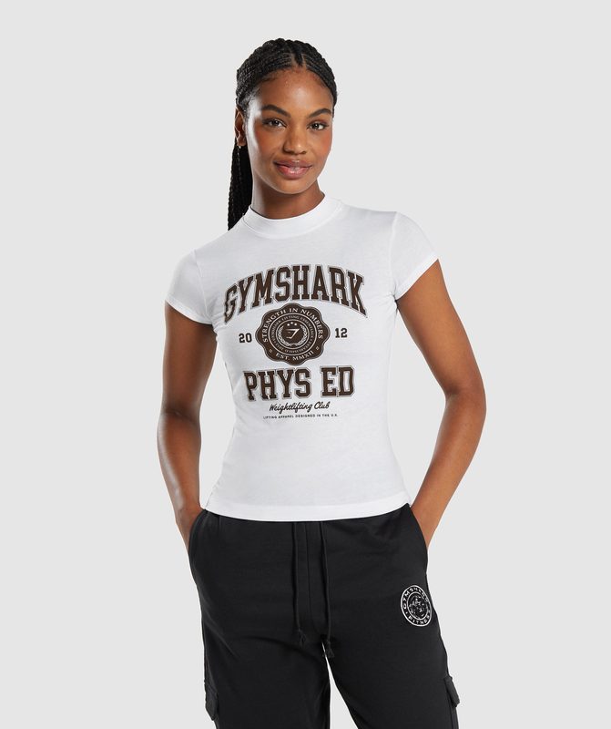 Gymshark Phys Ed Graphic Body Fit T-Shirt T-Shirts Wit | 52BFSDLEH