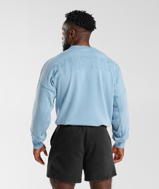 Gymshark Power Washed Crew Pullovers Blauw | 58GBLAWHE