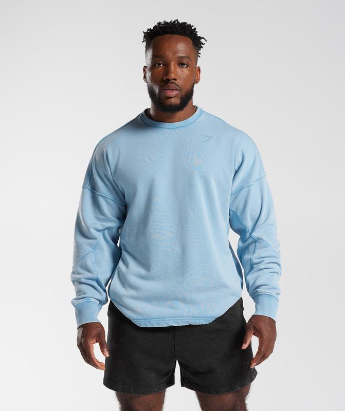 Gymshark Power Washed Crew Pullovers Blauw | 58GBLAWHE