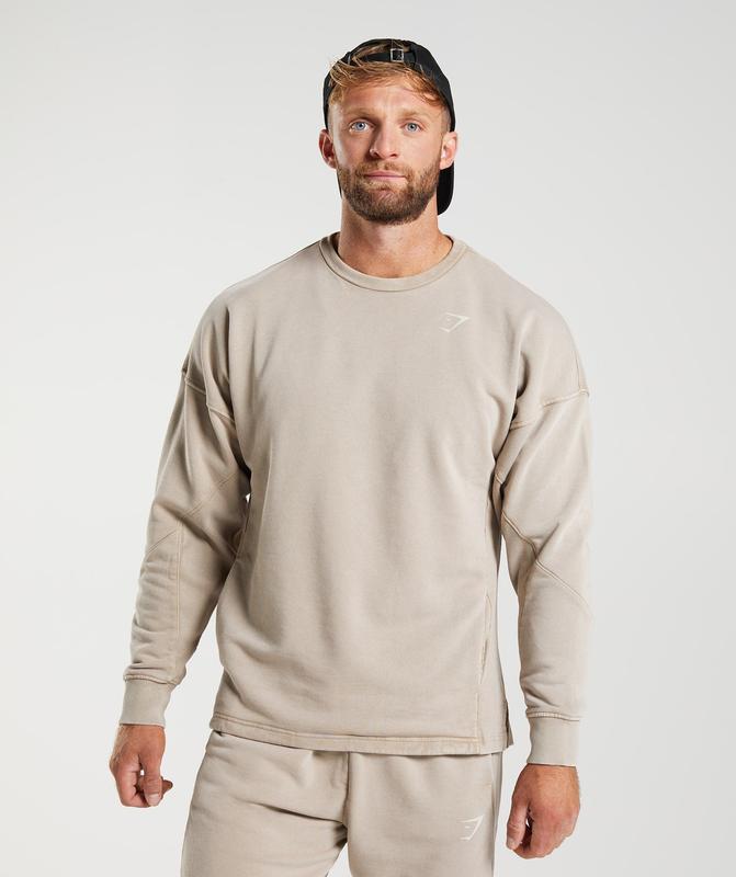 Gymshark Power Washed Crew Pullovers Bruin | 97CZHSQGL