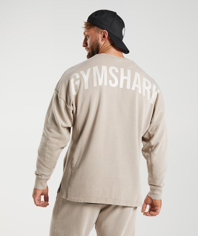 Gymshark Power Washed Crew Pullovers Bruin | 97CZHSQGL