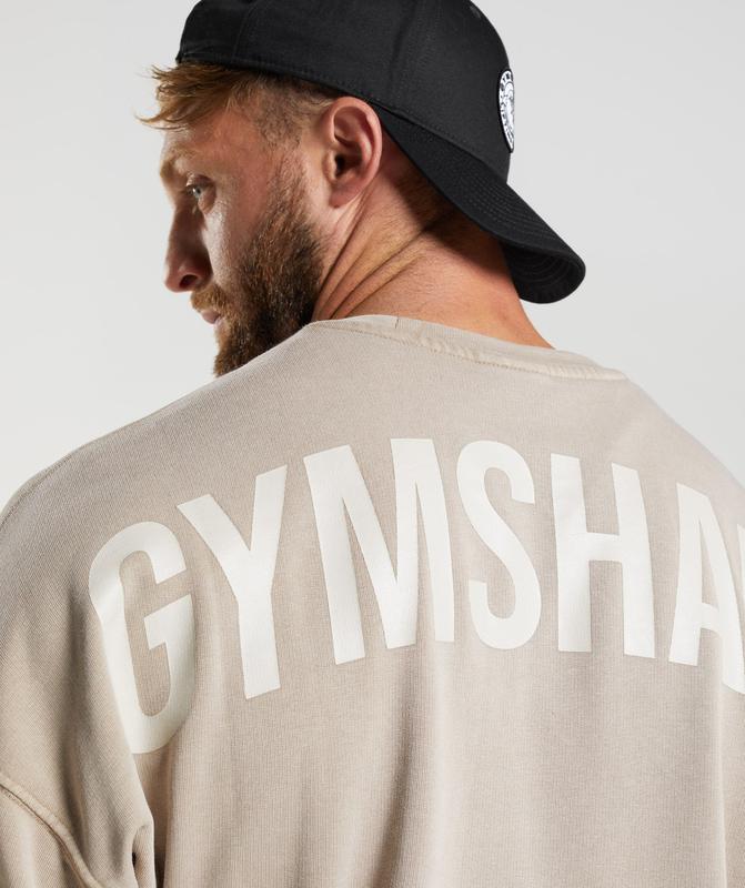 Gymshark Power Washed Crew Pullovers Bruin | 97CZHSQGL