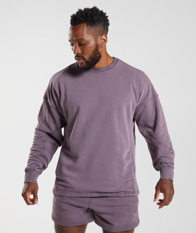 Gymshark Power Washed Crew Pullovers Musk Lilac | 71PCSNIXW