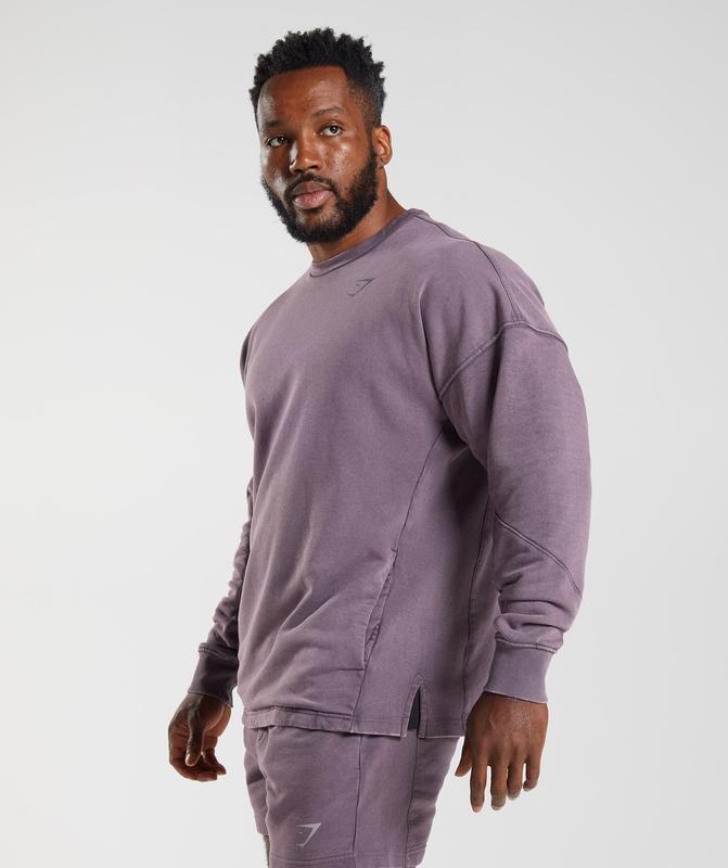 Gymshark Power Washed Crew Pullovers Musk Lilac | 71PCSNIXW