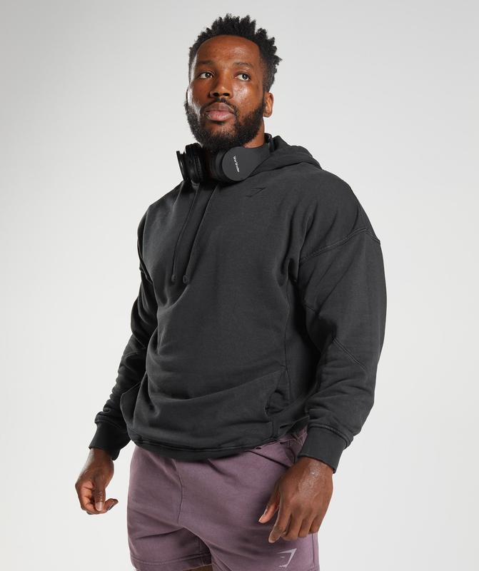 Gymshark Power Washed Hoodie Hoodies Zwart | 87IKASUQF