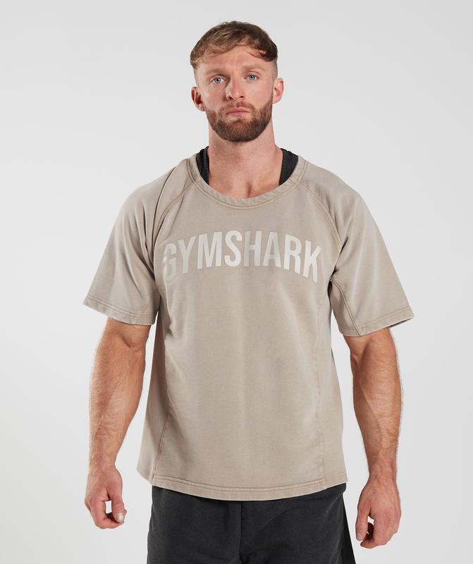 Gymshark Power Washed Rag Top T-Shirts Bruin | 72CSOKXAT