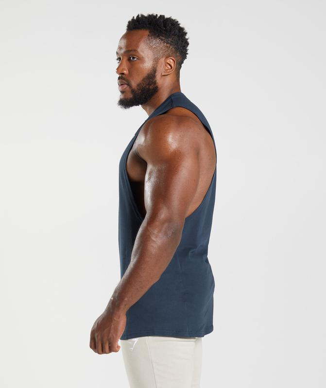 Gymshark React Drop Arm Tank Tanktop Donkerblauw | 52VAMTEBY