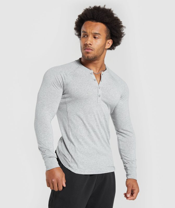 Gymshark Rest Day Essentials Henley Long Sleeve Top Lichtgrijs | 71WFYPDAU