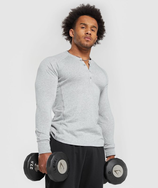 Gymshark Rest Day Essentials Henley Long Sleeve Top Lichtgrijs | 71WFYPDAU